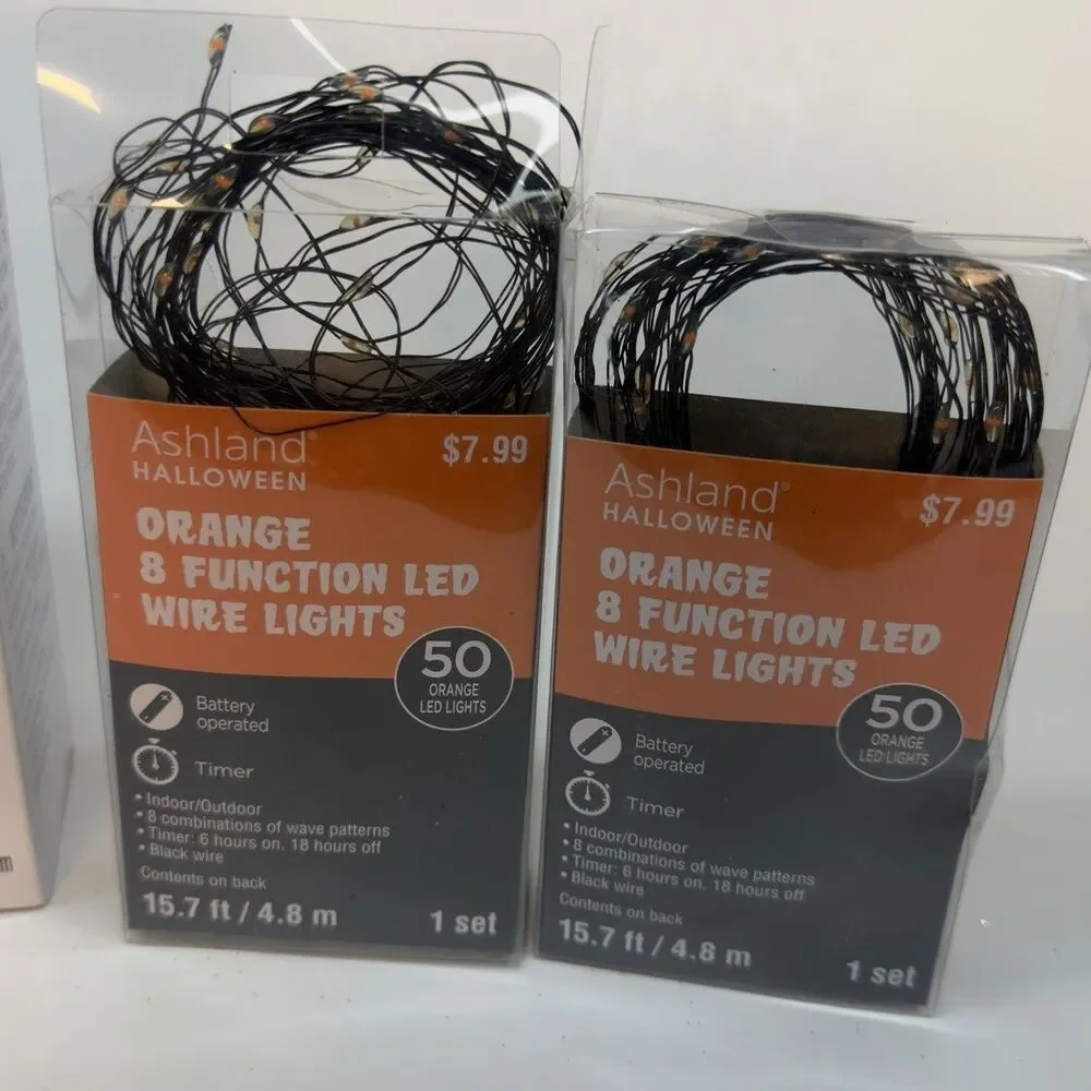9  Lot Various  Halloween  Wire/String Lights  New & Used Bat Pumpkin Ghost Bat